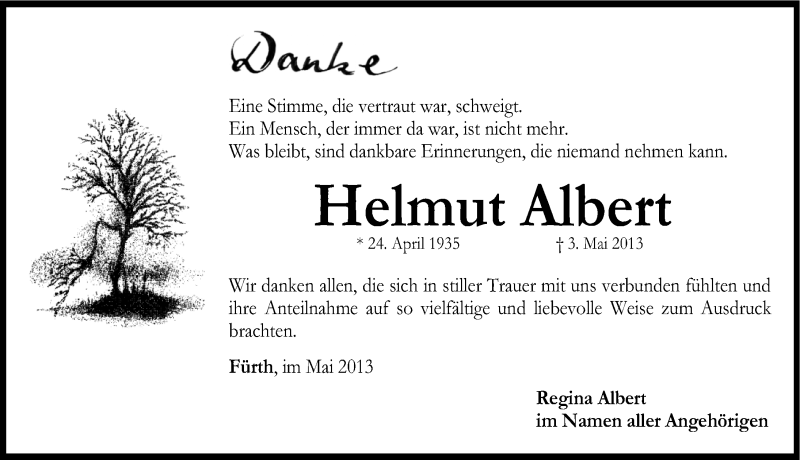  Traueranzeige für Helmut Albert vom 25.05.2013 aus Fürther Nachrichten Lokal