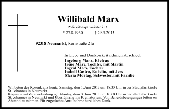 Traueranzeige von Willibald Marx von Neumarkter Nachrichten Lokal