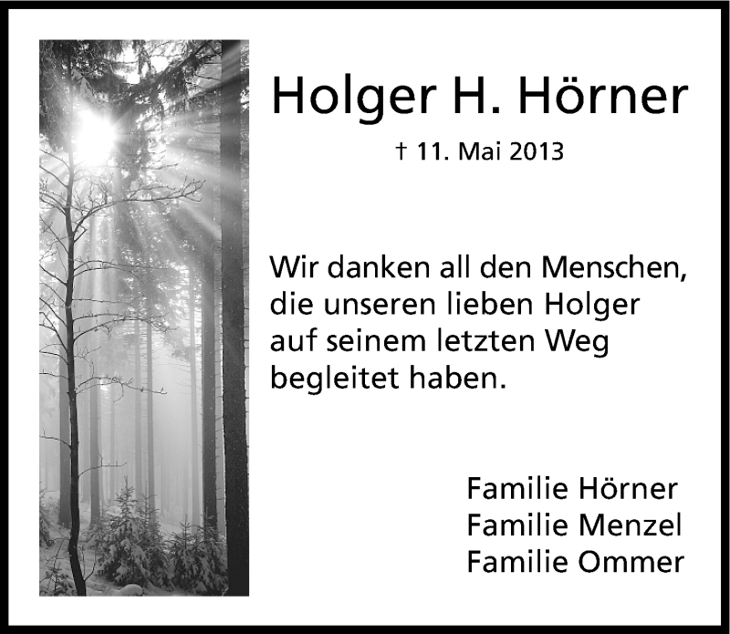  Traueranzeige für Holger Hörner vom 05.06.2013 aus Fürther Nachrichten Lokal