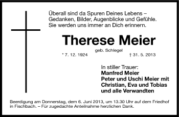 Traueranzeige von Therese Meier von Gesamtausgabe Nürnberger Nachrichten/ Nürnberger Ztg.