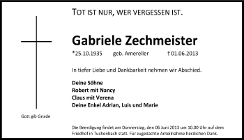 Traueranzeige von Gabriele Zechmeister von Gesamtausgabe Nürnberger Nachrichten/ Nürnberger Ztg.