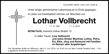 Traueranzeige von Lothar Vollbrecht von Fürther Nachrichten Lokal