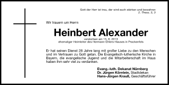 Traueranzeige von Heinbert Alexander von Gesamtausgabe Nürnberger Nachrichten/ Nürnberger Ztg.