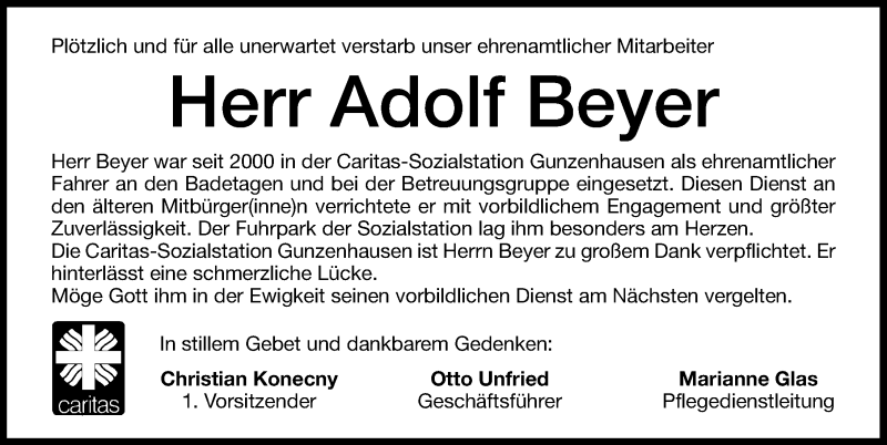  Traueranzeige für Adolf Beyer vom 25.06.2013 aus Altmühl-Bote Lokal
