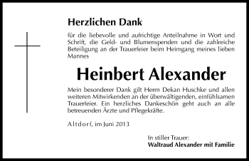 Traueranzeige von Heinbert Alexander von Roth-Hilpoltsteiner Volkszeitung Lokal