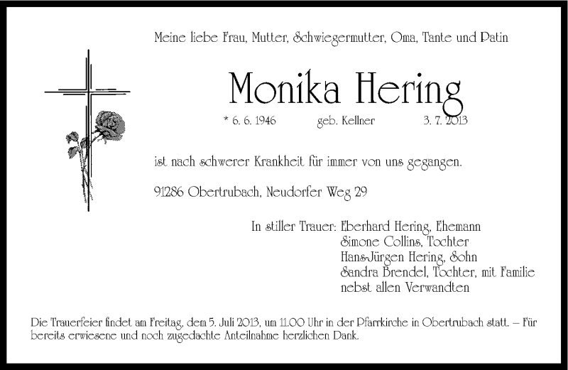 Traueranzeige für Monika Hering vom 04.07.2013 aus Nordbayerische Nachrichten Forchheim Lokal