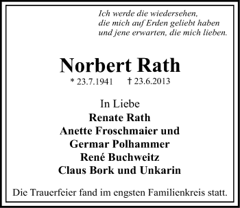 Traueranzeigen von Norbert Rath | trauer.nn.de