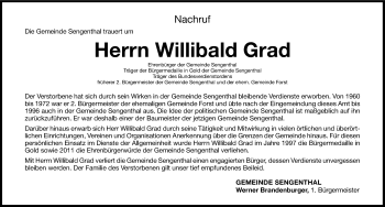 Traueranzeige von Willibald Grad von Neumarkter Nachrichten Lokal