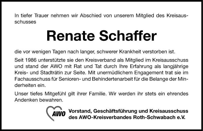  Traueranzeige für Renate Schaffer vom 13.07.2013 aus Roth-Hilpoltsteiner Volkszeitung Lokal