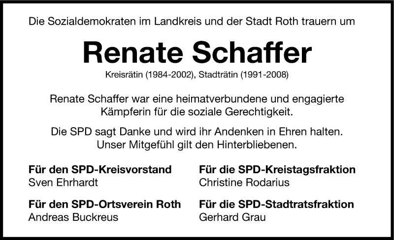  Traueranzeige für Renate Schaffer vom 13.07.2013 aus Roth-Hilpoltsteiner Volkszeitung Lokal