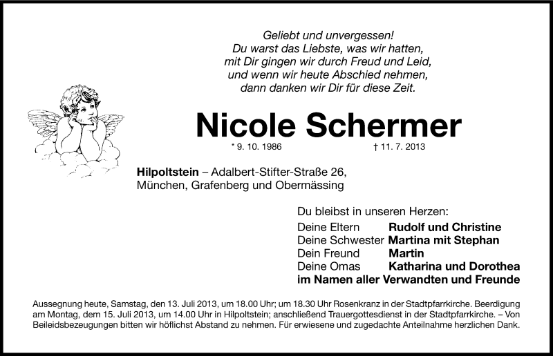  Traueranzeige für Nicole Schermer vom 13.07.2013 aus Roth-Hilpoltsteiner Volkszeitung Lokal