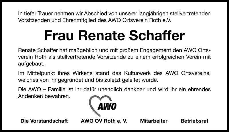  Traueranzeige für Renate Schaffer vom 13.07.2013 aus Roth-Hilpoltsteiner Volkszeitung Lokal