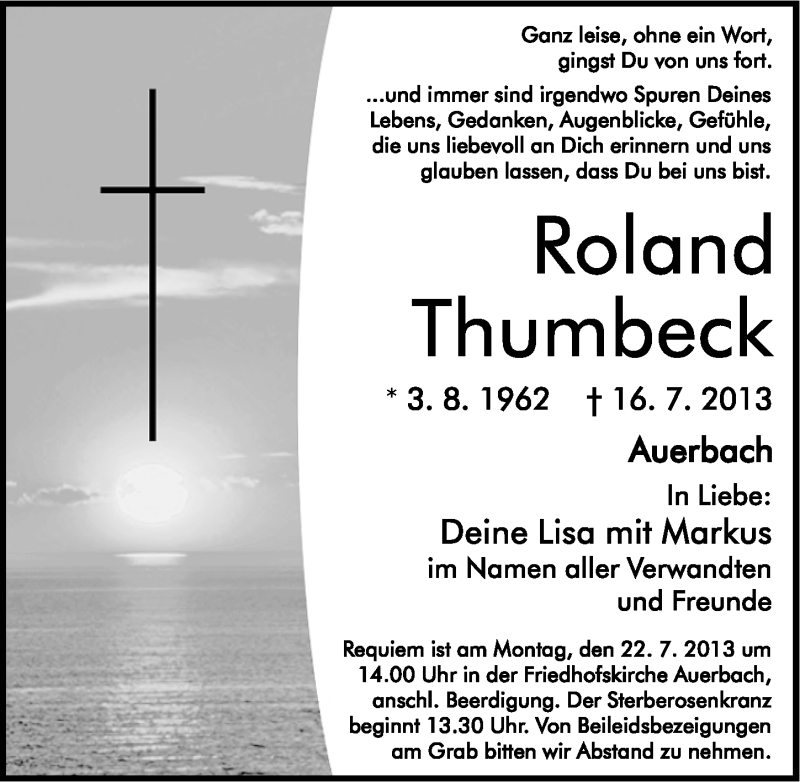  Traueranzeige für Roland Thumbeck vom 18.07.2013 aus Nordbayerische Nachrichten Pegnitz Lokal