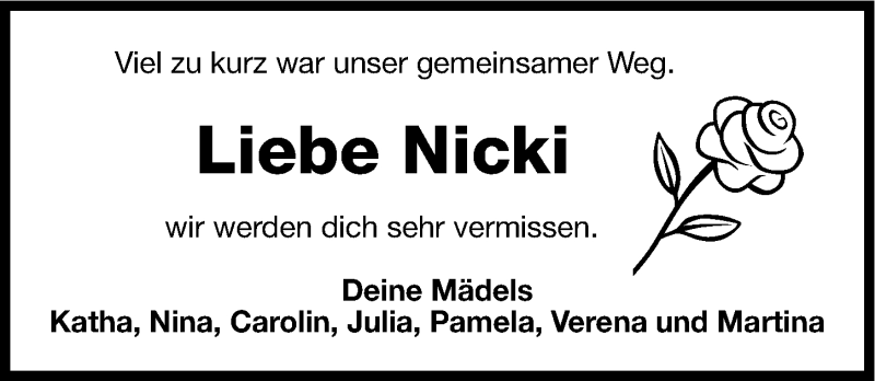  Traueranzeige für Nicole Schermer vom 24.07.2013 aus Roth-Hilpoltsteiner Volkszeitung Lokal