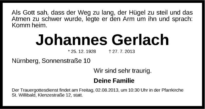 Traueranzeigen von Johannes Gerlach trauer.nn.de
