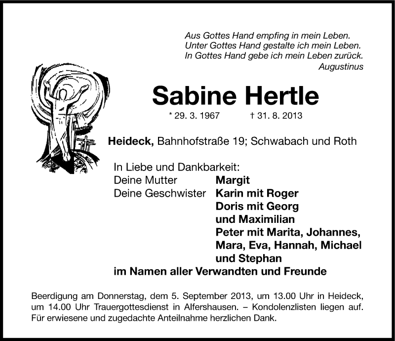 Traueranzeigen von Sabine Hertle | trauer.nn.de