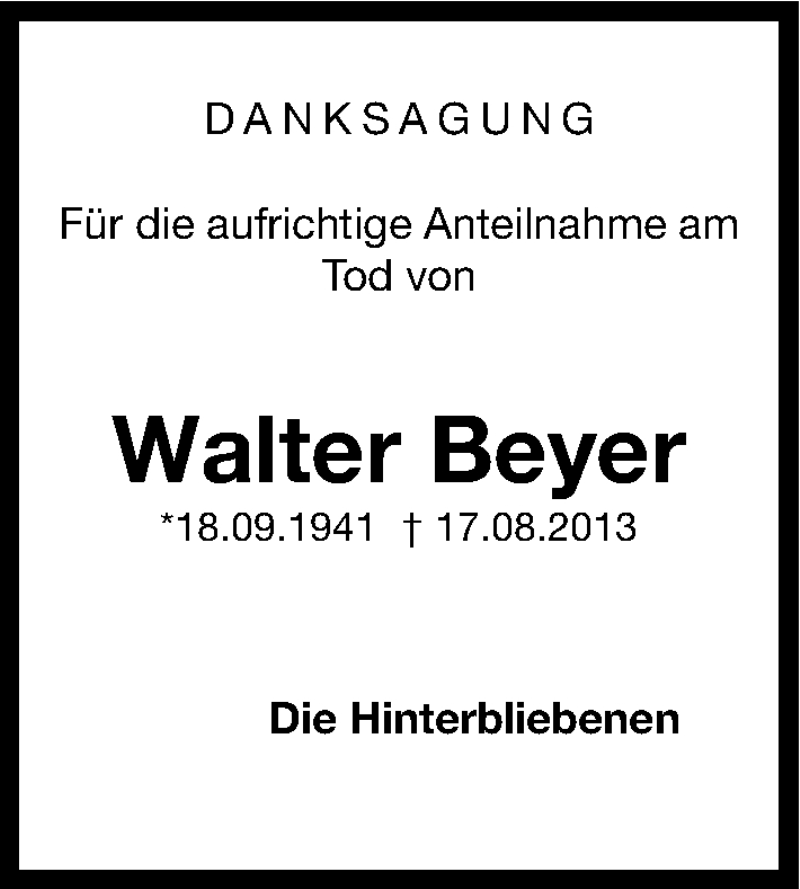  Traueranzeige für Walter Beyer vom 07.09.2013 aus Fürther Nachrichten Lokal