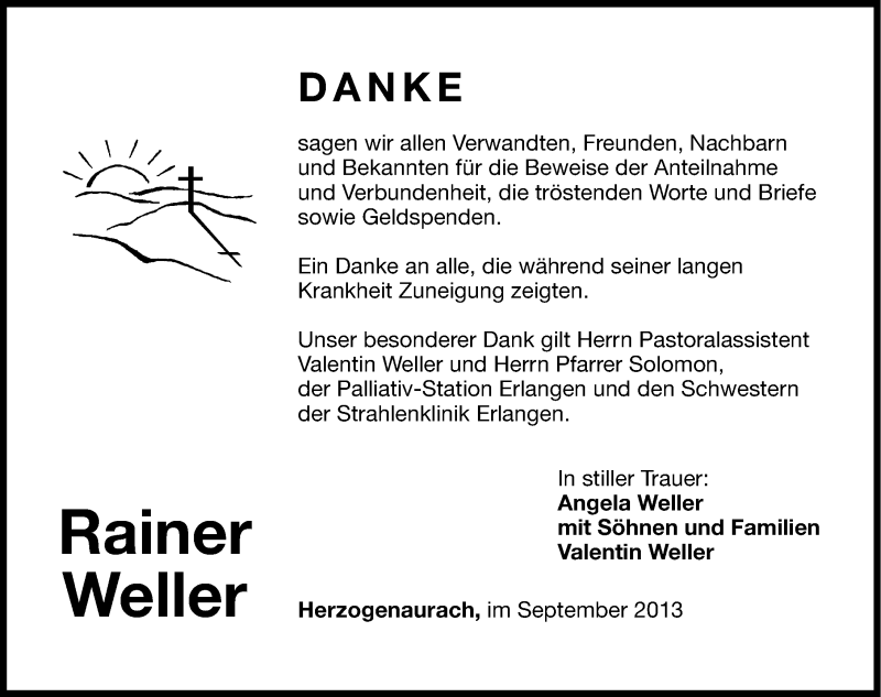  Traueranzeige für Rainer Weller vom 07.09.2013 aus Nordbayerische Nachrichten Herzogenaurach Lokal