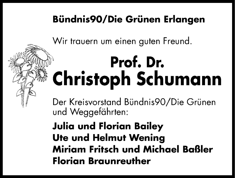  Traueranzeige für Christoph Schumann vom 05.09.2013 aus Erlanger Nachrichten Lokal