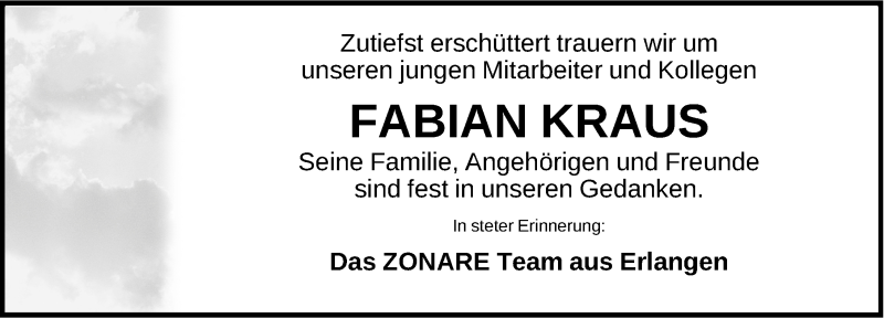  Traueranzeige für Fabian Kraus vom 06.09.2013 aus Gesamtausgabe Nürnberger Nachrichten/ Nürnberger Ztg.