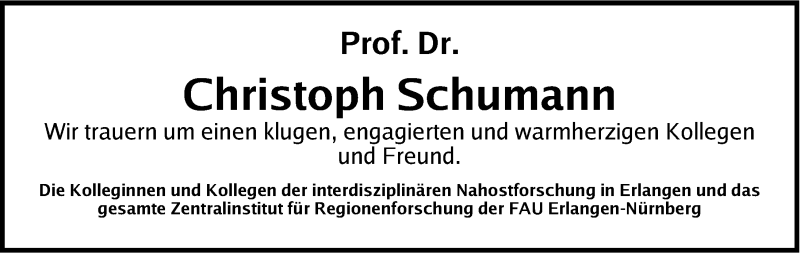  Traueranzeige für Christoph Schumann vom 07.09.2013 aus Erlanger Nachrichten Lokal