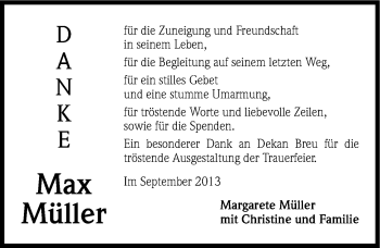 Traueranzeige von Max Müller von Gesamtausgabe Nürnberger Nachrichten/ Nürnberger Ztg.