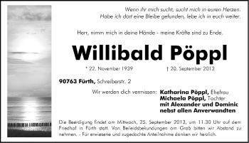 Traueranzeige von Willibald Pöppl von Fürther Nachrichten Lokal