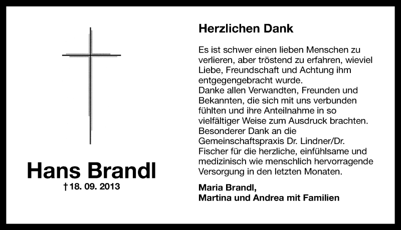  Traueranzeige für Hans Brandl vom 05.10.2013 aus Nordbayerische Nachrichten Pegnitz Lokal