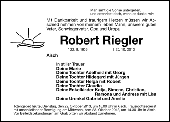Traueranzeigen von Robert Riegler | trauer.nn.de