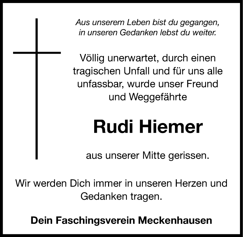  Traueranzeige für Rudi Hiemer vom 28.10.2013 aus Roth-Hilpoltsteiner Volkszeitung Lokal