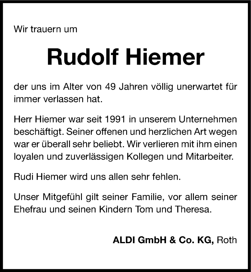  Traueranzeige für Rudi Hiemer vom 29.10.2013 aus Roth-Hilpoltsteiner Volkszeitung Lokal