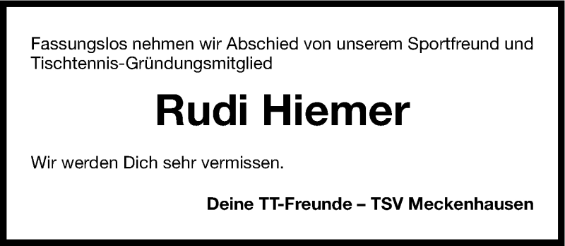  Traueranzeige für Rudi Hiemer vom 29.10.2013 aus Roth-Hilpoltsteiner Volkszeitung Lokal