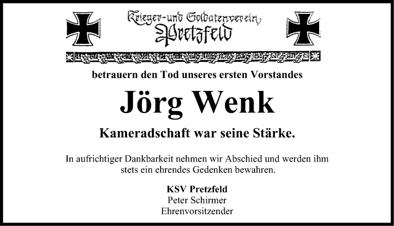  Traueranzeige für Jörg Wenk vom 19.11.2013 aus Nordbayerische Nachrichten Forchheim Lokal