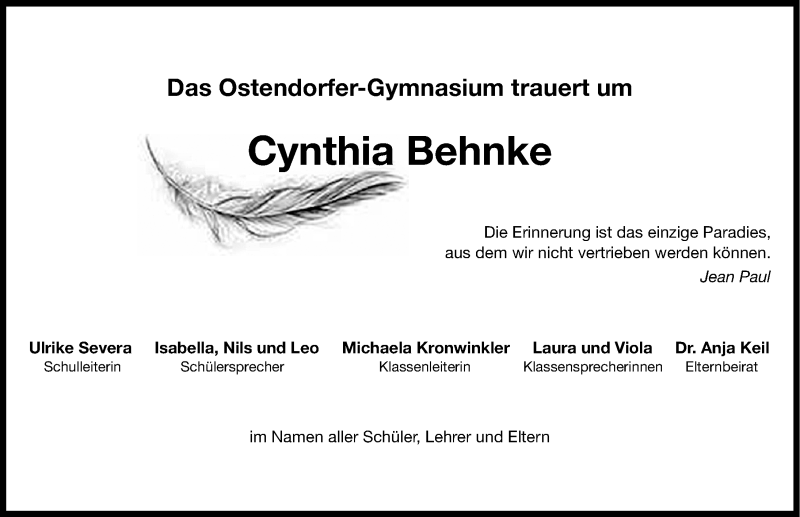  Traueranzeige für Cynthia Behnke vom 13.12.2013 aus Neumarkter Nachrichten Lokal