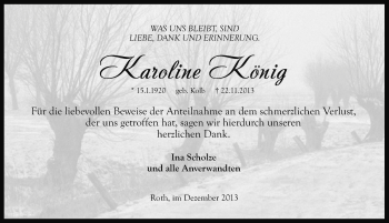 Traueranzeige von Karoline König von Roth-Hilpoltsteiner Volkszeitung Lokal