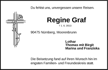 Traueranzeige von Regine Graf von Gesamtausgabe Nürnberger Nachrichten/ Nürnberger Ztg.