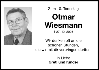 Traueranzeige von Otmar Wiesmann von Erlanger Nachrichten Lokal