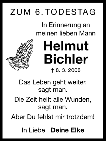 Traueranzeige von Helmut Bichler von Gesamtausgabe Nürnberger Nachrichten/ Nürnberger Ztg.