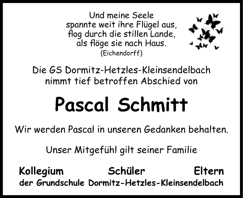  Traueranzeige für Pascal Schmitt vom 24.01.2014 aus Erlanger Nachrichten Lokal