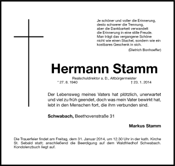 Traueranzeige von Hermann Stamm von Gesamtausgabe Nürnberger Nachrichten/ Nürnberger Ztg.