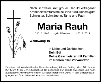 Traueranzeige von Maria Rauh von Nordbayerische Nachrichten Pegnitz Lokal