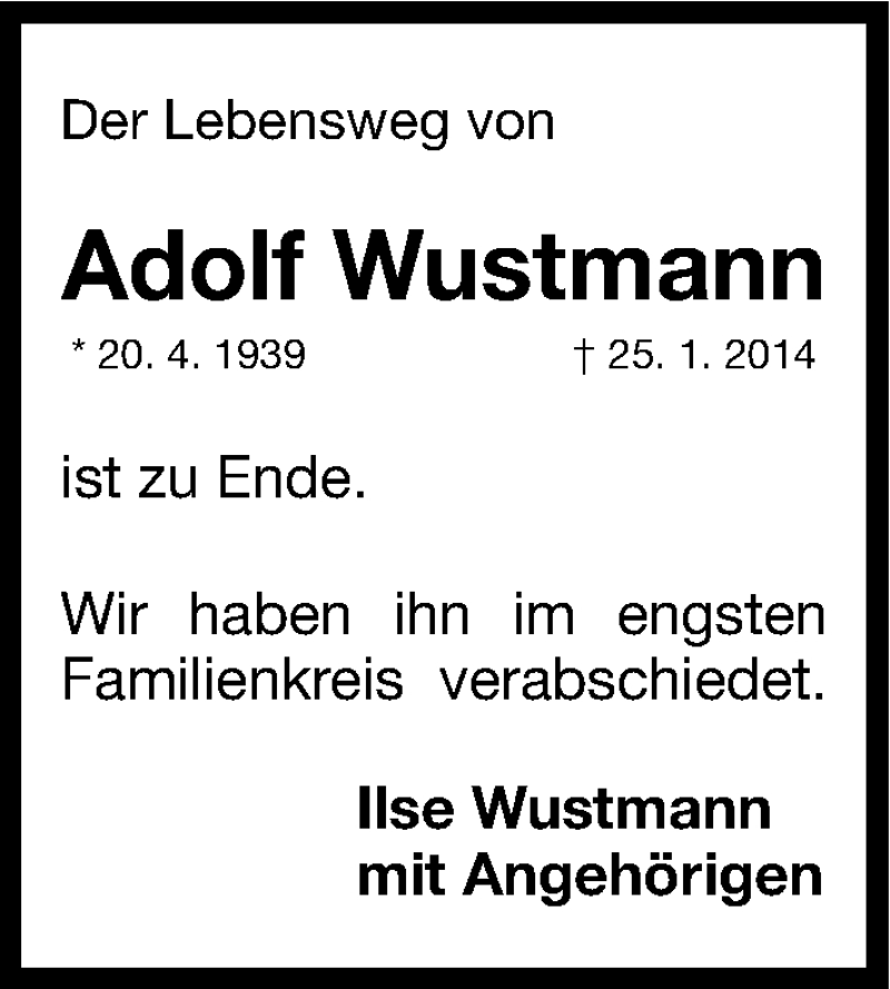 Traueranzeigen Von Adolf Wustmann | Trauer.nn.de