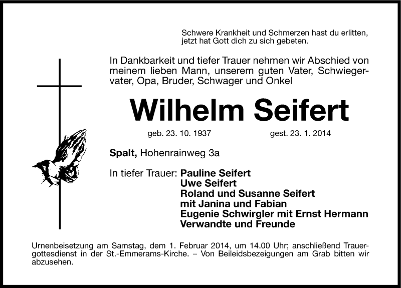  Traueranzeige für Wilhelm Seifert vom 30.01.2014 aus Roth-Hilpoltsteiner Volkszeitung Lokal