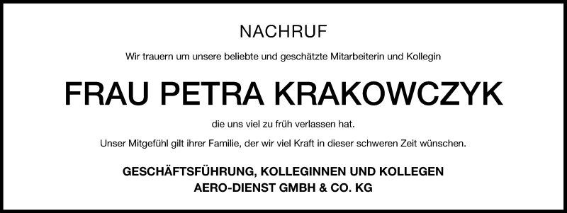  Traueranzeige für Petra Krakowczyk vom 05.02.2014 aus Gesamtausgabe Nürnberger Nachrichten/ Nürnberger Ztg.