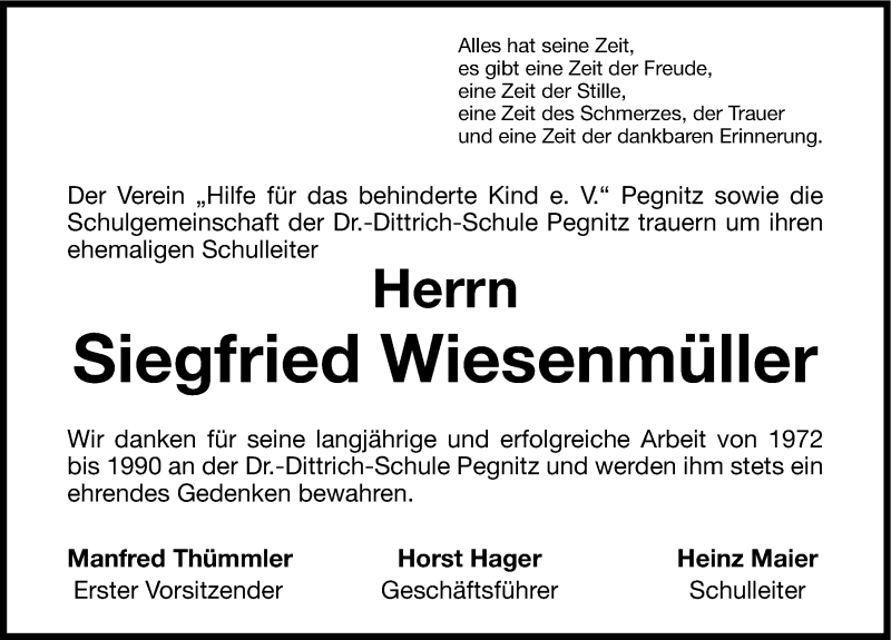 Traueranzeige für Siegfried Wiesenmüller vom 12.02.2014 aus Nordbayerische Nachrichten Pegnitz Lokal