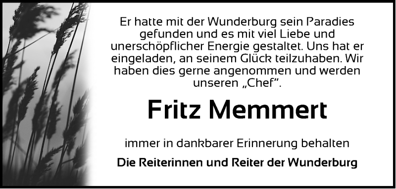  Traueranzeige für Fritz Memmert vom 12.02.2014 aus Erlanger Nachrichten Lokal
