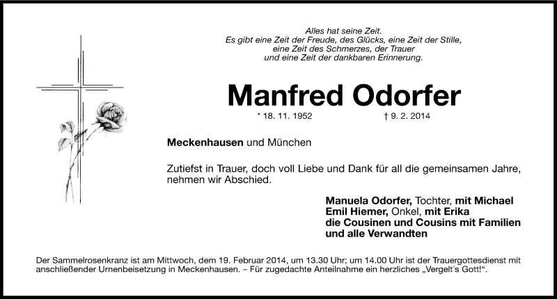  Traueranzeige für Manfred Odorfer vom 17.02.2014 aus Roth-Hilpoltsteiner Volkszeitung Lokal