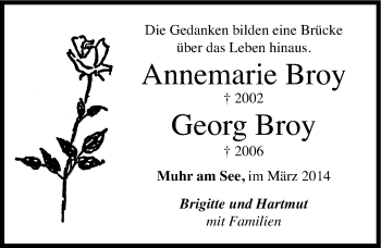 Traueranzeige von Annemarie und Georg Broy von Altmühl-Bote Lokal