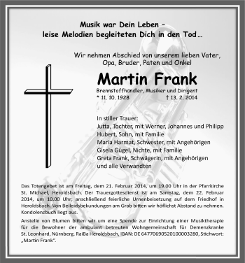 Traueranzeigen Von Frank Martin | Trauer.nn.de