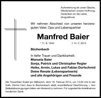 Traueranzeige von Manfred Baier von Roth-Hilpoltsteiner Volkszeitung Lokal